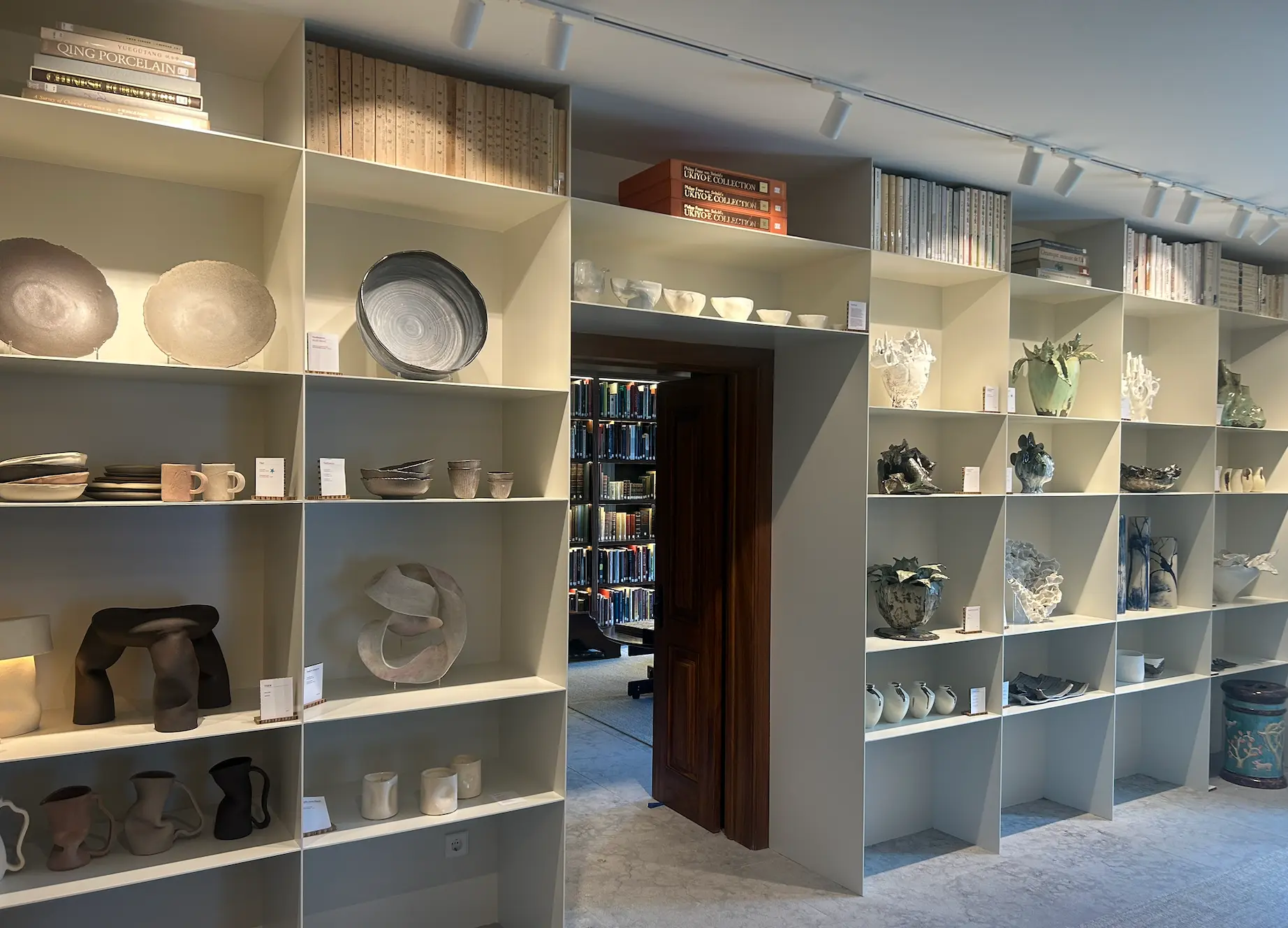 AF Gallery — shelving with author ceramics